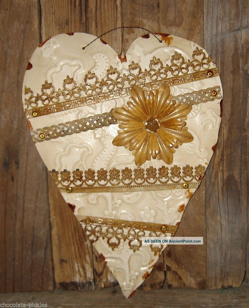 Tile Heart W/flower Wall Hanging Primitive/french Country Decor Valentine Gift Primitives photo