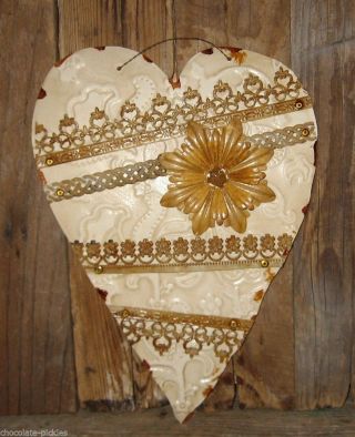 Tile Heart W/flower Wall Hanging Primitive/french Country Decor Valentine Gift photo