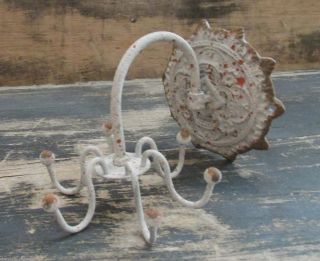 Wrought Iron Spinning Wall Mount Jewelry/key Rack 6 Arm Holder Antique White photo