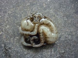 Chinese Ancient Aristocratic Wear Old Jade Carving Zodiac Monkey Pendantn21 photo