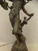 Antique French Art Nouveau Era Bronzed Figural Lady Statue Old Newel Post Lamp Lamps photo 2