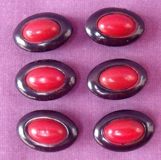 6 Antique Vintage Celluloid And Metal Tight Tops Oval Buttons Painted 3/4 