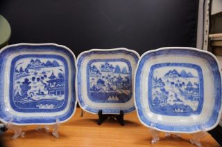 3 Antique Chinese Blue & White Porcelain Bowls 18/19th Century Export Bowls. photo