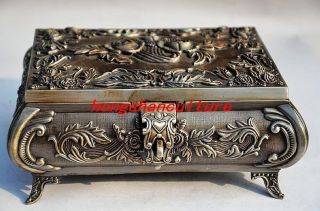 Chinese Silver Copper Handmade Rose Jewelry Box photo