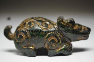 Exquisite Chinese Old Jade Carved Beast Statue Jpn30 photo