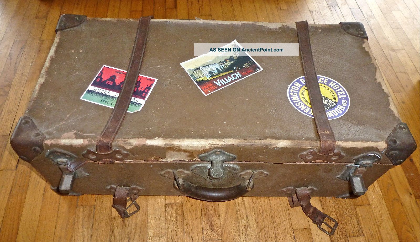 Big Vtg Pirate Rustic Shabby Chic Style Old Suitcase Trunk Travel Decals Straps 1900-1950 photo