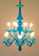 Exquisite Blue Opaline Hand Blown Glass Chandelier Murano Like But Even Better Mid-Century Modernism photo 2