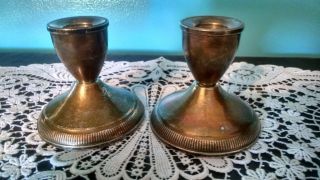 Pair Sterling Silver Weighted Candle Holders Duchin Creations Patina Vtg photo