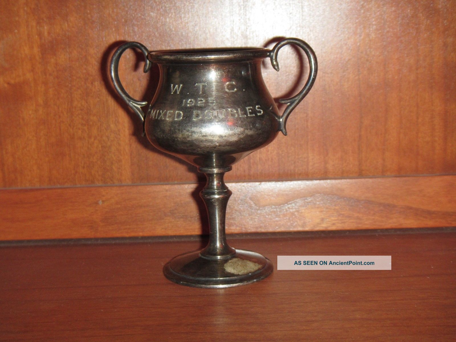 Vintage Antique Trophy Dated 1925 Mixed Doubles Wtc Silver Silverplate? Tennis Unknown photo
