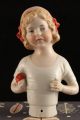 Rare Antique Porcelain German Half Doll Blonde Child Girl Red Ball 5708 Heubach Pin Cushions photo 4
