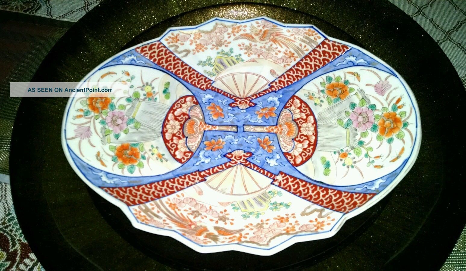 Antique Imari Two Fan Two Vase Platter Plates photo