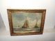 Old Oil Painting,  { Sailboats On A Rough Sea,  Great Frame }. Other Antique Decorative Arts photo 2