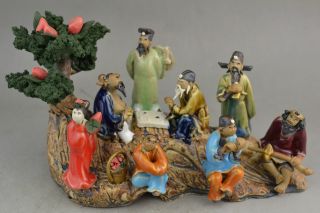 Collectible Handwork Old Porcelain Carving Chinese 8 Immortal On Boat Statue photo