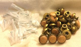 Rare Vintage 52 Door Knobs Pulls Handles - Wood And Brass Made In Canada Ck - 2515 photo