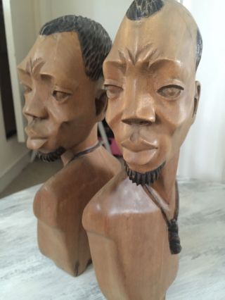 Wooden African Tribal Bookends Wig Fertility Pendant Around Neck photo