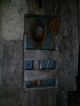 Primitive Early Look Rustic Wall Box,  4 Old Wooden Spoons,  Tobacco Lath,  Green Primitives photo 4