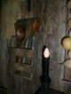Primitive Early Look Rustic Wall Box,  4 Old Wooden Spoons,  Tobacco Lath,  Green Primitives photo 7