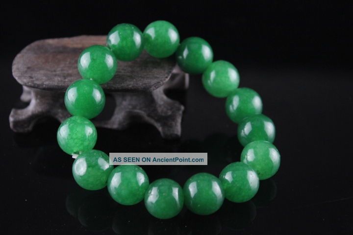 Natural 12mm Jade Jadeite Round Beads Stretchy Jade Bracelet 19 Bracelets photo