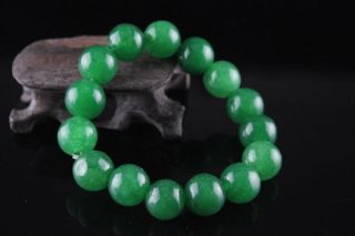 Natural 12mm Jade Jadeite Round Beads Stretchy Jade Bracelet 19 photo