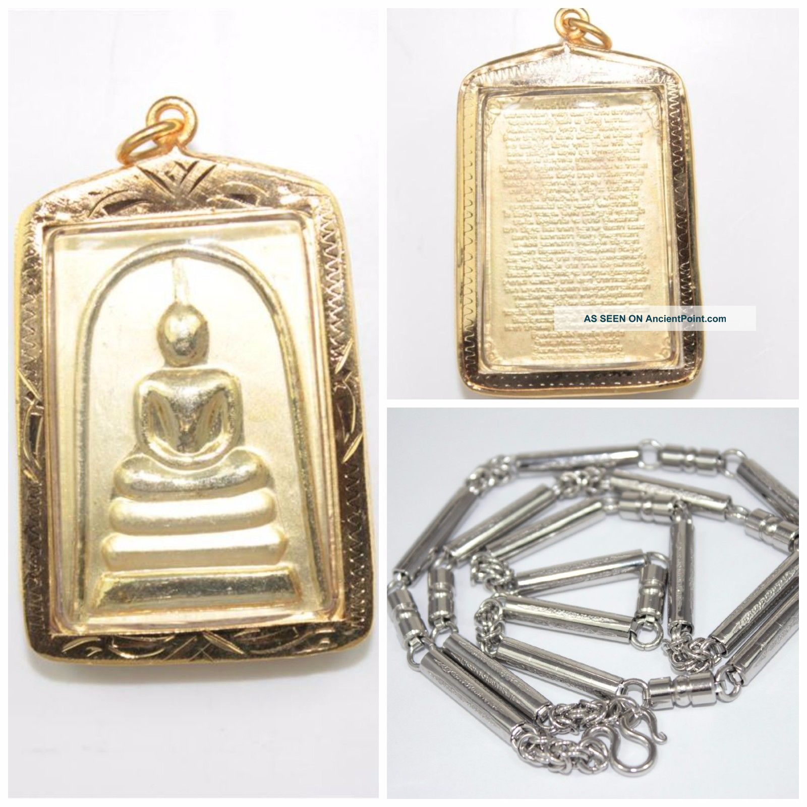 Phra Somdej Katha Chinabunchorn Silver Stanless Necklace Thai Buddha Amulet A2 Amulets photo