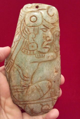 Mayan Incised Jade Quartz Plate Plaque Pendant Antique Pre Columbian Artifact photo