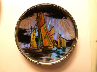 Art Deco Butterfly Wing Dish With Ship Scene photo