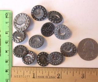 Old Pewter Metal Buttons Moon Stars photo