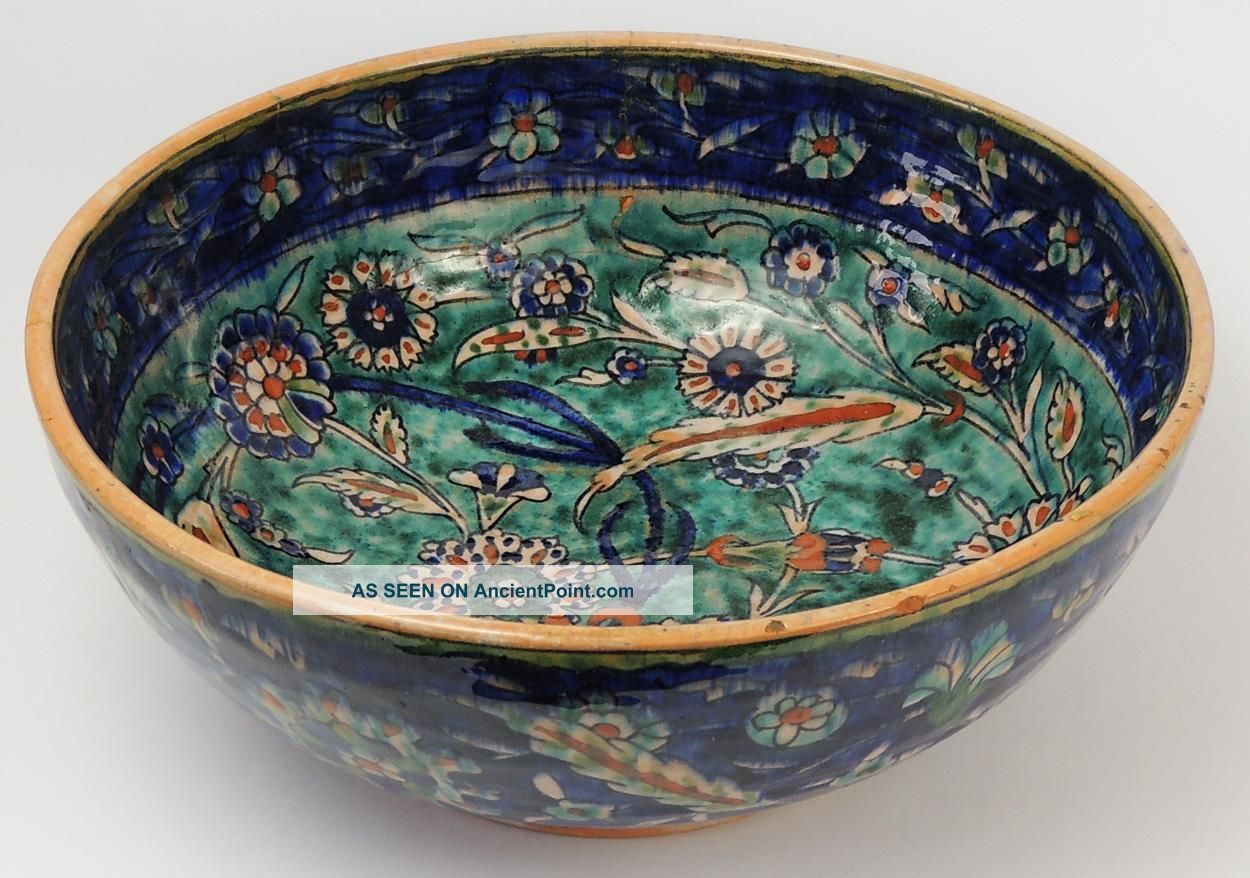 Large Palestine Antique Iznik Style Islamic Bowl C1920 ' S Islamic/ Middle Eastern photo