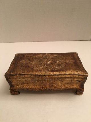 Vintage Florentine Italian Gold Gilt Wood Trinket Box Hollywood Regency 7x3 3/4 