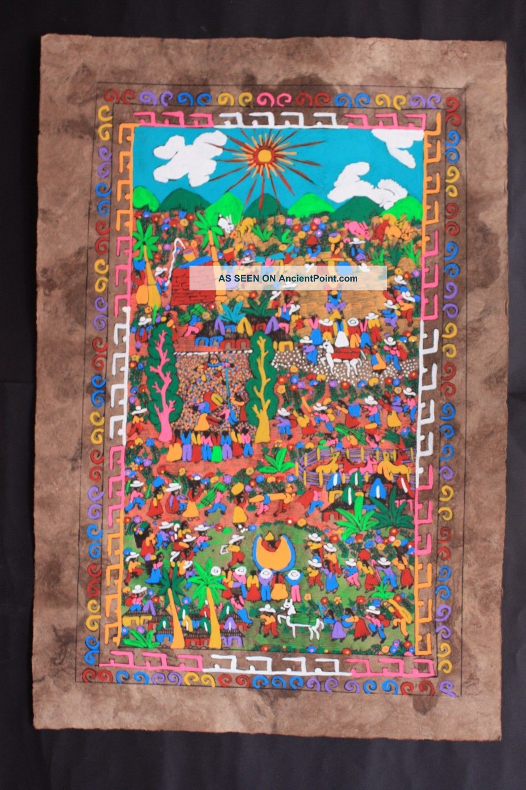 Mexican Amate Painting Latin Native Art Wall Hanging Antique Decor Ethnic Craft Latin American photo