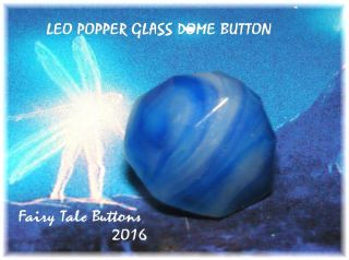 Antique Collectible Leo Popper Faceted Marbled Sea Blue Dome Button W Key Shank photo