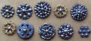 10 Antique French Cut Steel Openwork Metal Picture Buttons photo