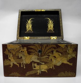 Japanese Hand Painted Lacquer Humidor Box 19th Century photo