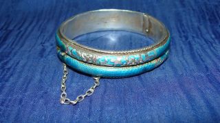 Chinese Late Qing Dynasty Export Sterling Silver Enamel Bangle Bracelet photo