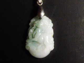 Silver Chain Chinese Carved White & Green 