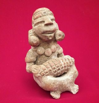Zapotec Seated Clay Figurine Ceramic Pottery Statue Antique Pre Columbian Mayan photo