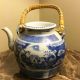 Antique Blue & White Chinese Dragon Wrapped Double Twin Handle Teapot Lid Teapots photo 1