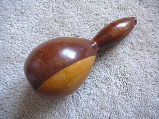 Antique Marquetry Wood Handled Sewing Sock Darner Darning Egg - 3 Woods Euc photo