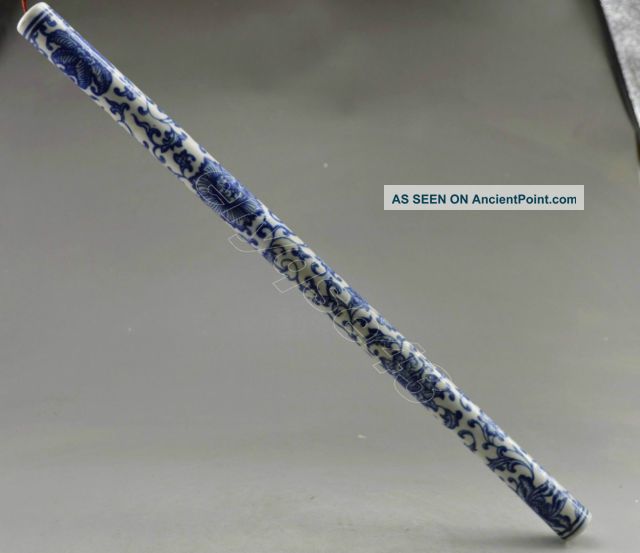 Collectible Old Handwork Blue And White Porcelain Painted Flower Usable Flute Other Antique Chinese Statues photo