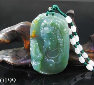 100 Natural Hand - Carved Jade Pendant Jadeite Necklace Guanyin Bodhisattva 0199 photo