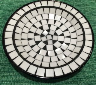 Vtg 50s 60s Black White Tile Mosaic Ceramic Dish Bowl Retro Mid Century Modern photo