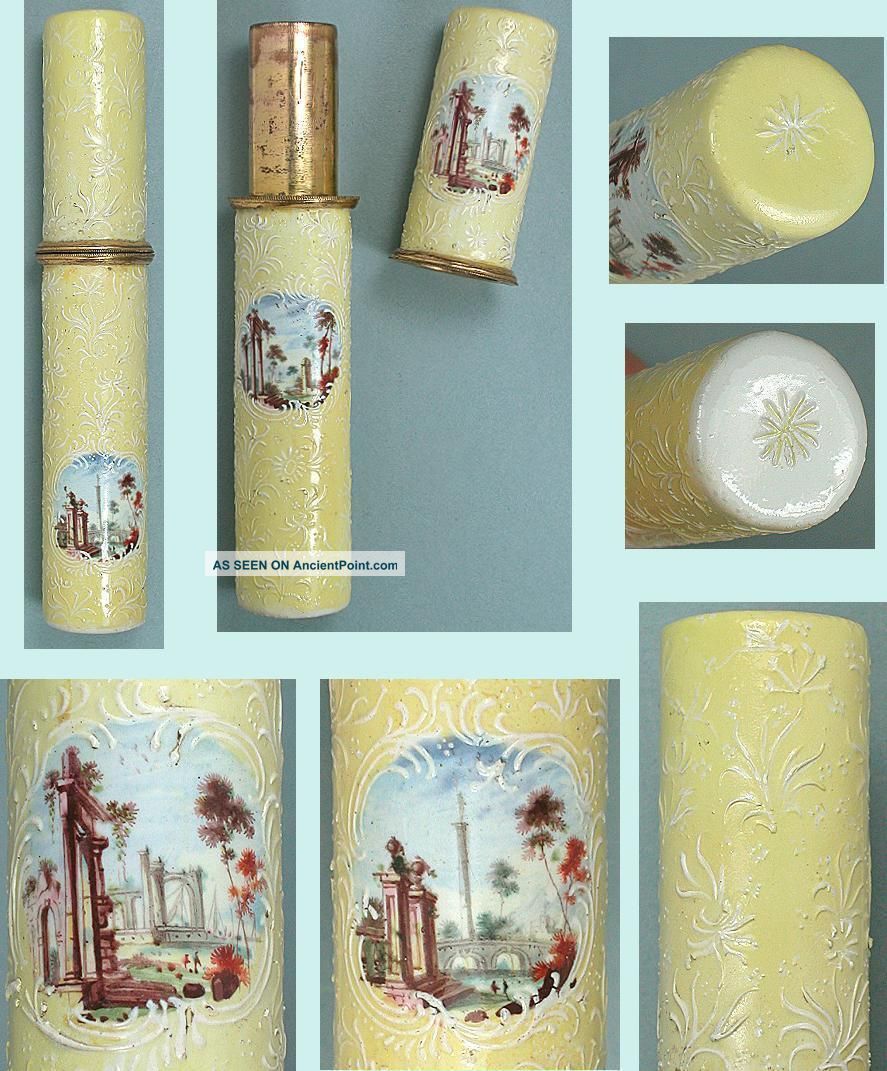 Antique Staffordshire Yellow Honeysuckle Enamel Bodkin/needle Case Circa 1780 Needles & Cases photo