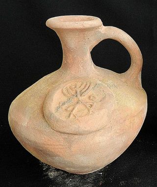 Biblical Ancient Holy Land Jerusalem Pottery Clay Jug Vase W David Star Menorah photo