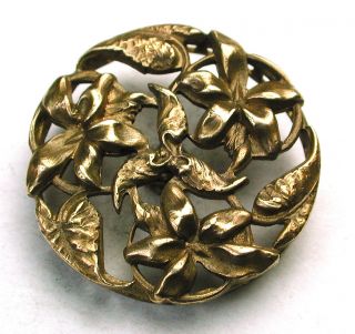 Antique Pierced Brass Button Detailed Flowers W/ Fancy Pierced Raised Border photo