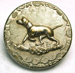 Antique Brass & Metal Sporting Button Hunting Dog Pictorial Design photo