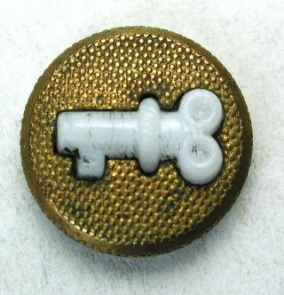 Antique Glass In Metal Button Skeleton Key W/ Brass Border photo