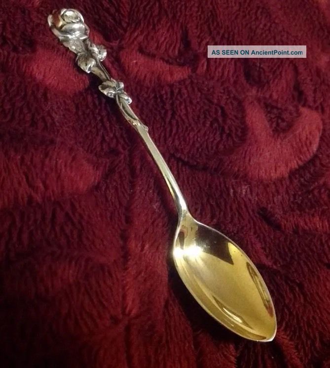 Reed & Barton Harlequin Tree Rose Sterling Silver Demitasse Spoon Gold Wash Flatware & Silverware photo