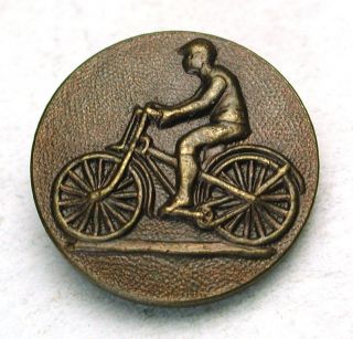 Antique Brass Button Man Rides Bicycle Pictorial - Paris Back photo