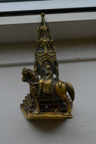 Vintage Brass Lady On Horseback In Front Of Monument Design Door Knocker photo