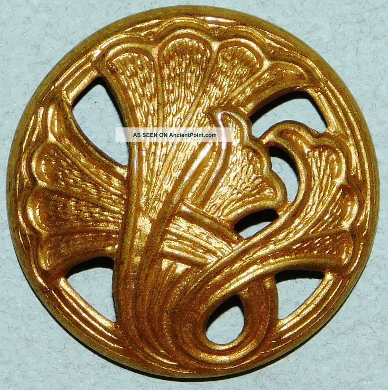 Antique Gilt Floral Metal Picture Button Open Work Buttons photo